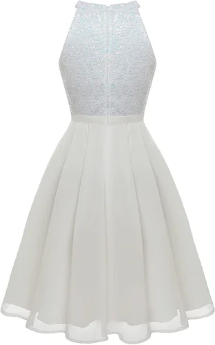 Vista 3 de Bbonlinedress Vestido de fiesta de lentejuelas halter para mujer, vestido de fiesta de noche, elegante vestido de dama de honor