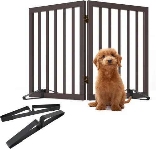 Vista 34 de Puerta plegable negra para mascotas de 18-55 pulgadas para escaleras y puertas, valla de puerta para cachorros