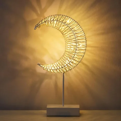 Vista 9 de Lewondr Ramadan Crescent Moon Table Lamp, 3 Way Dimmable Touch Lamp, Gold