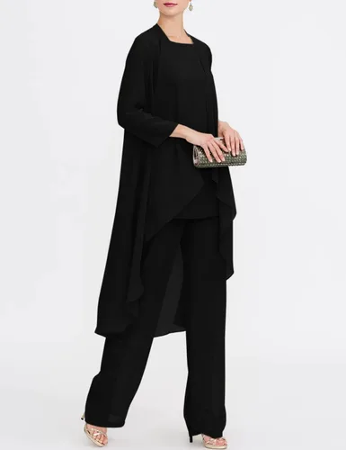 Vista 2 de Zongqiven Mother of The Bride Pant Suits Wedding 3Pcs Formal Outfit Set Negro