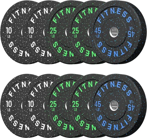 Vista 14 de HANDBODE 2-Inch High-Bounce Bumper Plates, Olympic Weight Set, 10-650 lb