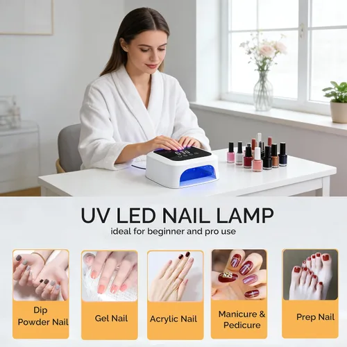 Vista 5 de Lámpara de uñas LED UV con base reflectante desmontable, pantalla LCD grande de 36 cuentas, sensor automático y 4 ajustes de temporizador, luces