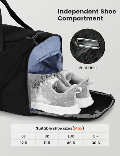 Vista 3 de SKYSPER Bolsa de gimnasio para hombres y mujeres Bolsa deportiva de 40 L con compartimento para zapatos, bolsillo húmedo para fitness