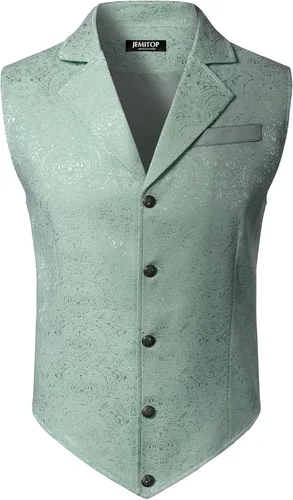 Vista 13 de JEMITOP Chaleco de traje jacquard vintage para hombre Negro