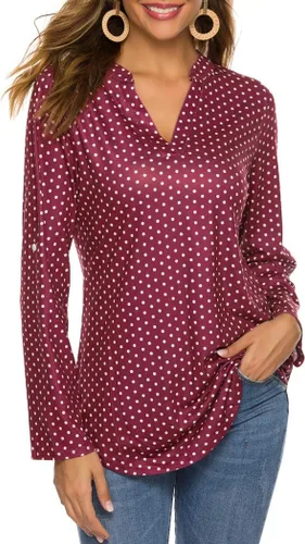 Vista 3 de Halife Blusa tipo túnica con cuello en V y manga 34 enrollable, estampado floral, para mujer