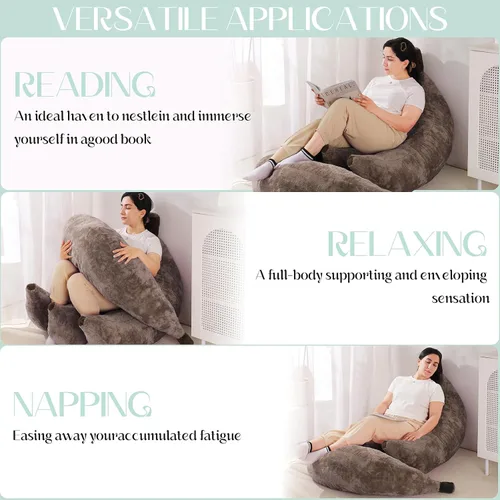 Vista 5 de Sofá de frijoles con otomana IEVENW en forma de banana, sofá de piso con reposapiés, cómodo sofá cama convertible para adultos, sofá de felpa