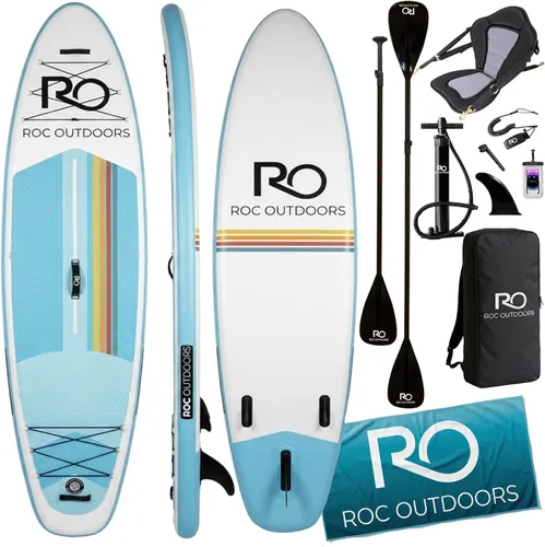 Vista 16 de Roc Tabla de remo inflable con accesorios y mochila de alta calidad, cubierta antideslizante, bolsa impermeable, correa, remo y bomba de mano.