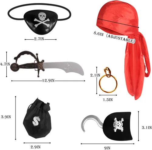Vista 2 de Pirate Costume for Kids, Halloween Party Pirate Costume Set 7 Pcs, Carnival Dress Up Costume, Pirate Captain Crew Cosplay, Kids Role Play Game, Boys