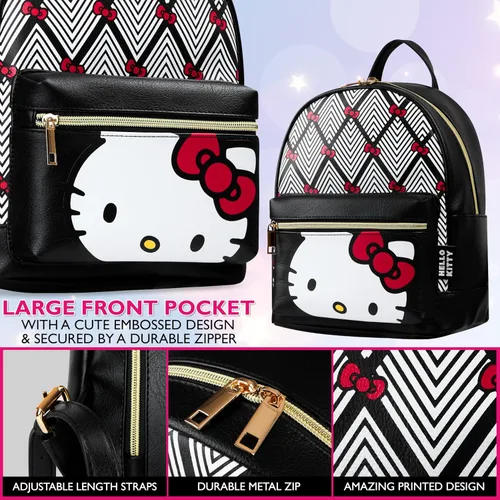 Vista 4 de Hello Kitty Sanrio Mochila para Adolescentes Mujeres Kawaii Mochila de Día de Cuero Sintético, Mochila, Mochilas para Viajes, Regalos para Mujeres