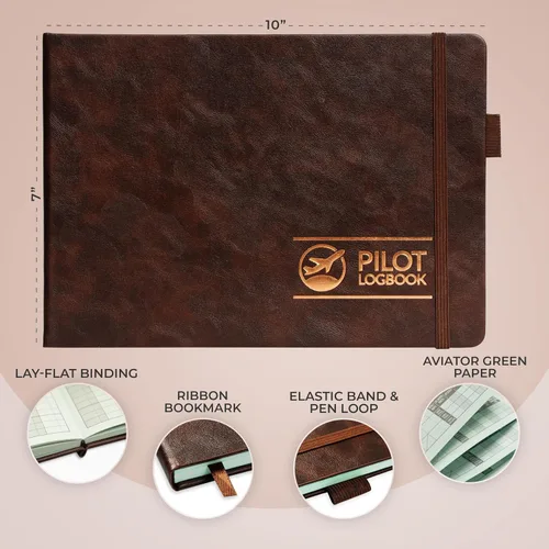 Vista 2 de Skyline Pilot Logbook, Professional Aviation Flight Log Book, Aviator Brown marrón (Aviator Brown)