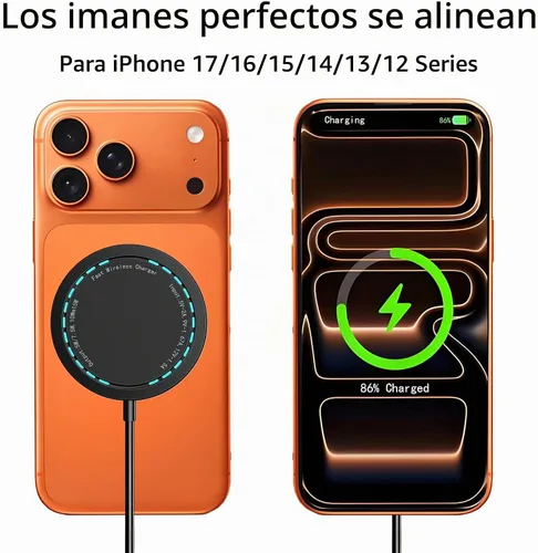 Vista 2 de Cargador inalámbrico magnético para iPhone 15W Max Fast Mag-Safe almohadilla de carga inalámbrica compatible con iPhone 16/16 Plus/16 Pro/16 Pro