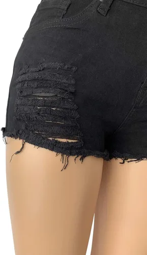 Vista 2 de Aodrusa Pantalones cortos de mezclilla rasgados para mujer, tiro medio, realzan el cuerpo, corte curvo, jeans desgastados, Blanco