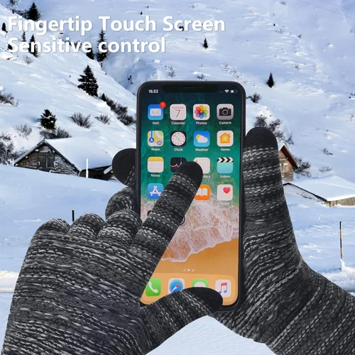 Vista 26 de Guantes de invierno cálidos para pantalla táctil para mujer, guantes térmicos de punto de lana con forro polar para clima frío