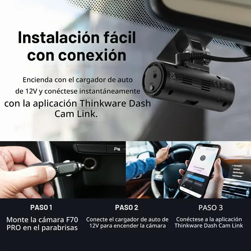Vista 4 de Thinkware Dash Cam, F70 PRO - 1080p FHD, Wi-Fi, modo de estacionamiento inteligente con visión súper nocturna, microSD de 32 GB