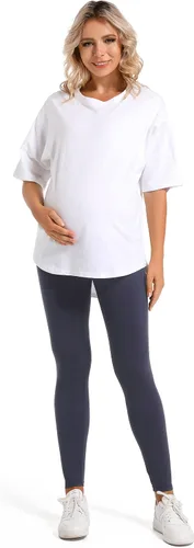 Vista 6 de V VOCNI Leggings de maternidad sobre el vientre, esenciales para mujer, elásticos, suaves, de punto, con soporte para el vientre, leggings