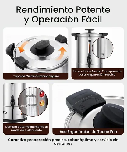 Vista 3 de Commercial Coffee Maker 40-Cup Large Coffee Urn with Percolator Coffee Pot Electric 6L Stainless Steel Fast Brew Hot Water Dispenser for Tea