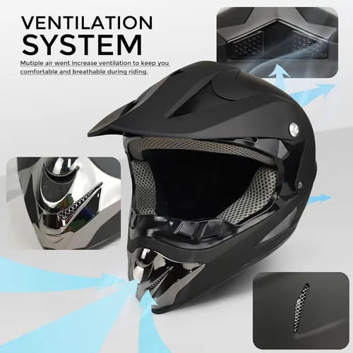 Vista 5 de Casco de motocross, ATV para jóvenes y niños, casco de motocicleta todoterreno BMX de 4 ruedas, con certificado DOT, con guantes y máscara de gafas