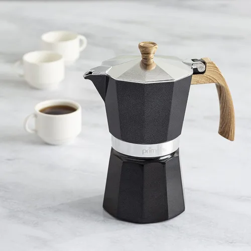 Vista 8 de Primula Cafetera espresso de aluminio para estufa, cafetera percoladora para moka, café cubano, capuchino, café con leche y más, perfecta para Negro