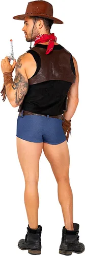 Vista 3 de Roma Costume Disfraz de vaquero Showdown de 7 piezas para hombre, negromarrón, talla S, NegroMarrón, S