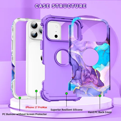 Vista 3 de Funda para iPhone 17 Pro Max, tres capas de alta resistencia a prueba de golpes, híbrida de plástico duro, funda protectora de goma de silicona