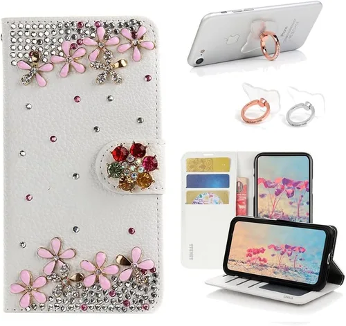 Vista 6 de Bling - Funda tipo cartera compatible con iPod Touch 5 y iPod Touch 6, elegante funda de piel con diseño de mariposa 3D hecha a mano con soporte