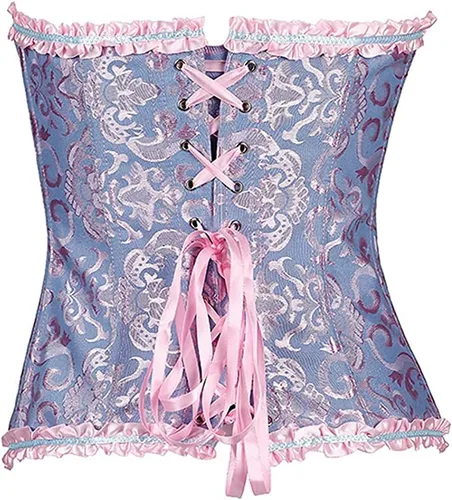 Vista 2 de Women's Lacing Corset Top Satin Floral Boned Overbust Body Shaper Bustier