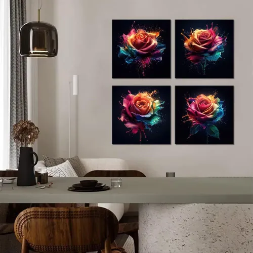 Vista 86 de Wall HDQ Arte de pared de flores para baño, dormitorio, sala de estar, decoración de pared azul y naranja, pintura floral, lienzo impreso, imagen
