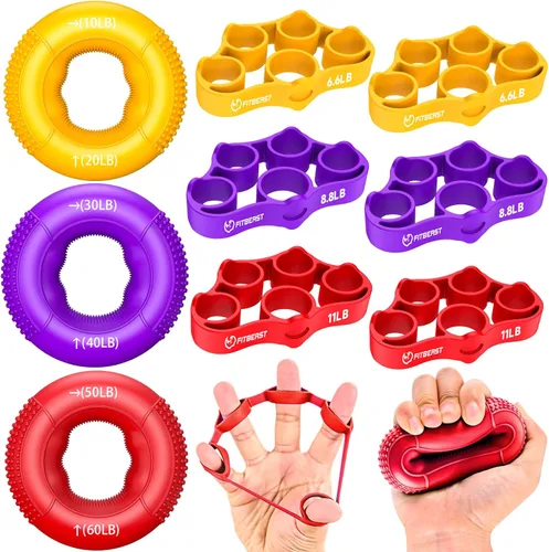 Vista 8 de FitBeast Entrenador de fuerza de agarre, ejercitador de dedos, fortalecedor de antebrazo, kit de 9 piezas, fortalecedor de agarre de mano fuerza