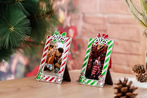 Vista 8 de WANSHUNLMI Marco de fotos verde 2026, marco de fotos de metal para Navidad, decoración de árbol de Navidad, mesa o árbol de Navidad, de dos maneras
