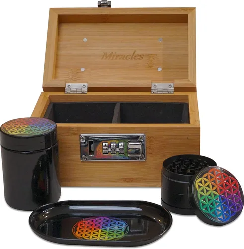 Vista 6 de Miracles Caja de almacenamiento de bambú – Caja de almacenamiento decorativa con tapa y cerradura combinada – Caja de bambú con accesorios