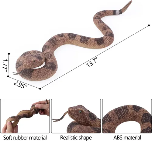 Vista 2 de SIENON Paquete de 2 juguetes realistas de serpientes falsas, figura de serpiente de goma suave para jardín, ahuyenta pájaros y ardillas, figuras
