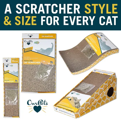 Vista 7 de Our Pets Rascador cósmico para gatos, hierba gatera cultivada en Norteamérica incluida, reversible para el doble de uso, 18.13 x 10.13 x 1.25