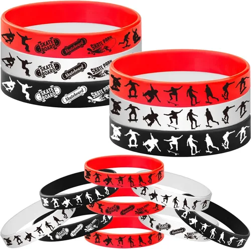 Vista 6 de 24 pulseras de goma para monopatín, pulseras de Slicone, suministros de fiesta deportiva, patineta, deportes extremos, cumpleaños, baby shower