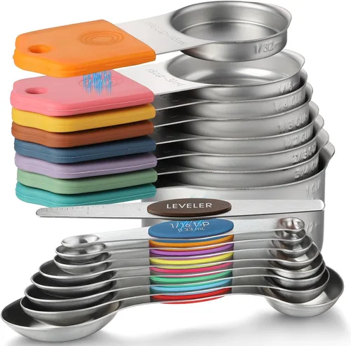 Vista 9 de Juego de 7 tazas medidoras magnéticas apilables de acero inoxidable para medir ingredientes secos y líquidos
