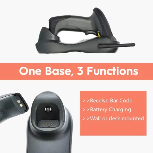 Vista 6 de NADAMOO Escáner de código de barras inalámbrico con base de carga USB 328 pies de transmisión de largo portátil 1D lector de código de barras láser