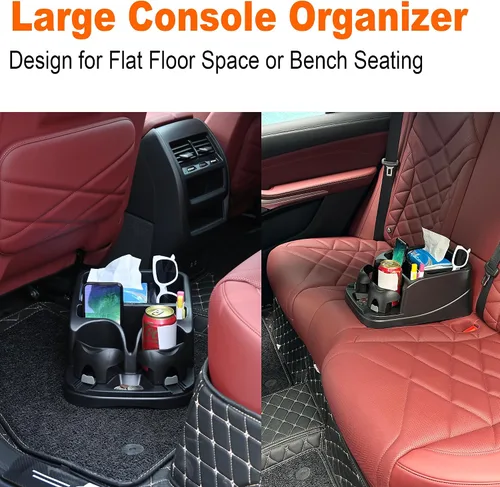 Vista 2 de Organizador de Consola de Coche Keyiduid, Organizador de Asiento de Coche con 2 Portavasos Ajustables, Consola Central para Coches, Camiones