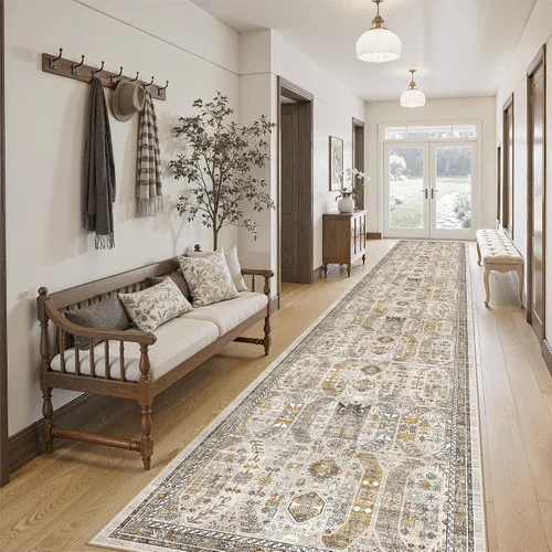 Vista 169 de Madane Alfombra lavable de 2 x 3 pies, alfombra de entrada pequeña, antideslizante, vintage, para entrada interior, alfombra de pelo bajo