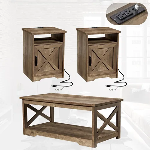 Vista 6 de AMERLIFE - Juego de mesa auxiliar de 3 piezas para sala de estar, madera de granero Barnwood