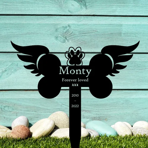 Vista 2 de Marcadores personalizados para tumbas de mascotas personalizados para perros o gatos, estaca conmemorativa de tumba, letrero conmemorativo