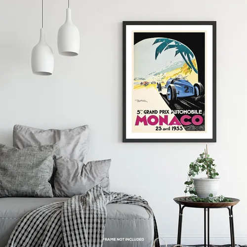 Vista 5 de Grand Prix de Mónaco 1933 - Impresión artística vintage de carreras – Arte de pared de coche clásico, póster retro de carreras de automóviles