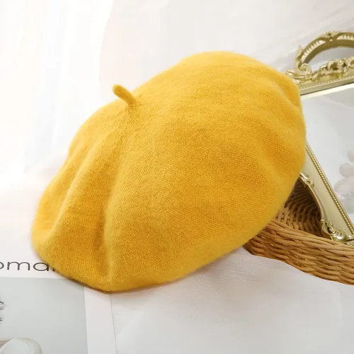 Vista 59 de Boina de lana francesa para mujer, gorra de invierno clásica de color sólido