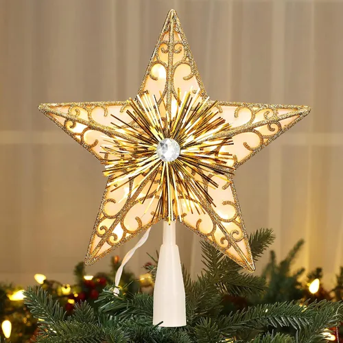 Vista 11 de BrizLabs Luces para la Punta del Árbol de Navidad, 9" con Enchufe, Luz de Estrella para la Copa del Árbol de Navidad, Certificado UL, 10 Luces