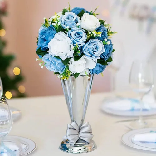 Vista 7 de Arreglo de 10 flores artificiales en forma de bola, ramos de flores artificiales falsos para bodas, rosas en ramo para fiestas, centros de mesa