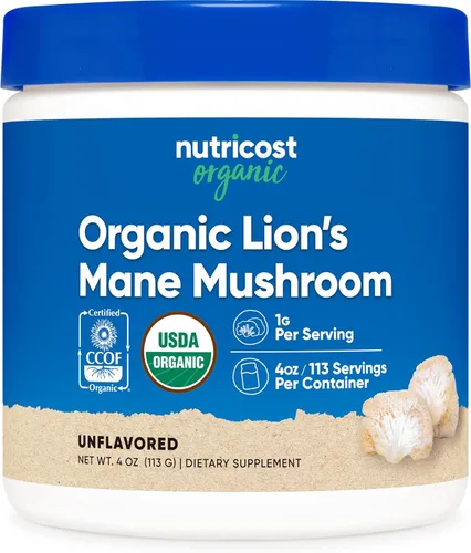 Vista 7 de Nutricost Polvo orgánico de hongo melena de león de 1 libra, certificado orgánico USDA