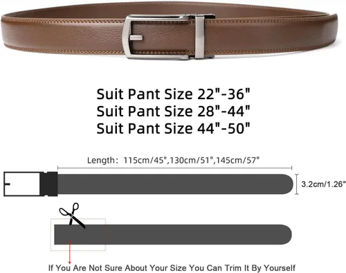 Vista 5 de WERFORU Cinturón de trinquete de cuero para hombre, ajuste perfecto, cintura de hasta 50 pulgadas con hebilla automática