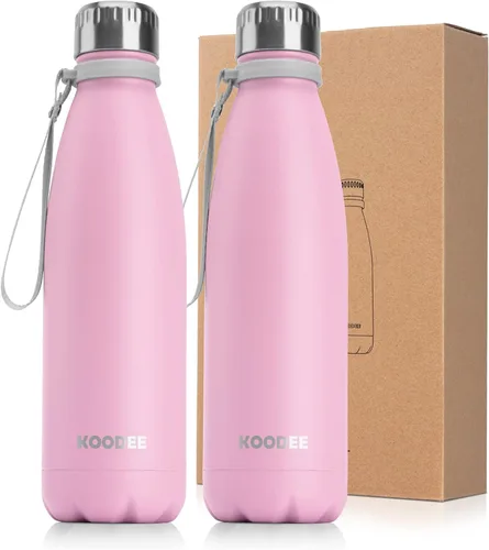 Vista 15 de koodee Botella de agua aislada (paquete de 2) botella de agua de doble pared de acero inoxidable 18/8, botella térmica de viaje con forma de cola