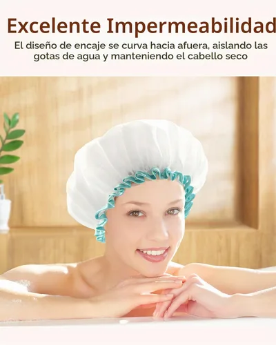 Vista 5 de Mikimini - Gorro de ducha blanco para cabello largo, 1 paquete, 12 pulgadas, tamaño grande, impermeable, lavable, para mujeres y niñas, súper lindo