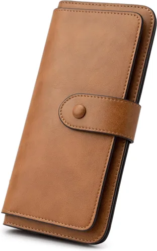 Vista 12 de Cartera de cuero con bloqueo RFID para mujeres, diseño delgado de triple pliegue con 14 ranuras para tarjetas y bolsillo con cremallera, Negro