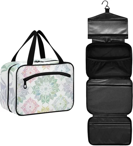Vista 2 de Elegante diseño de mandala de color pastel, bolsas colgantes para viajes con gancho, bolsa de accesorios de diseñador con compartimentos