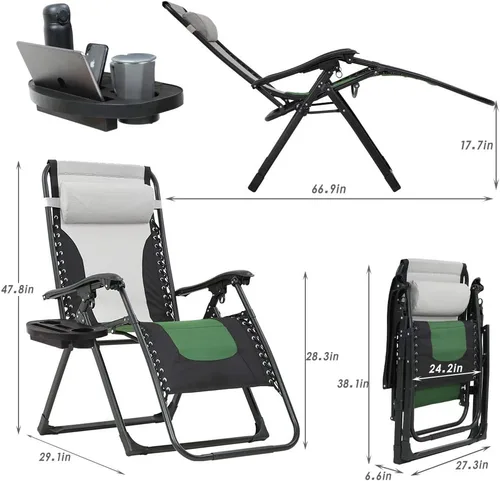 Vista 2 de FDW Piscina cubierta camping (verde) Anti gran tamaño Zero Gravity Chair XL para patio